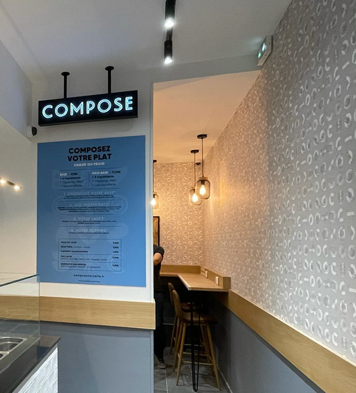 réalisation par OhMyWall de papier peint sur mesure pour COMPOSE - CANTINE SUR MESURE