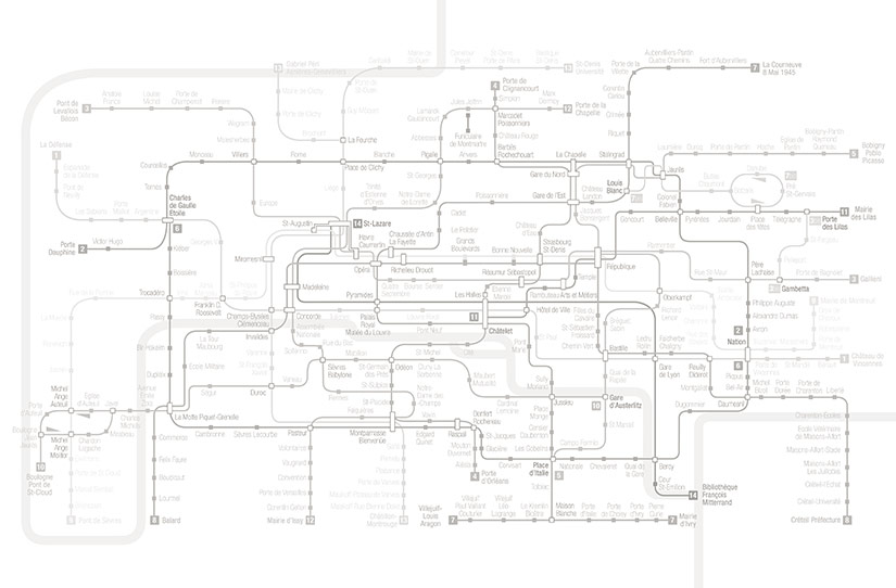 Papier peint PLAN DU METRO DE PARIS en Gris