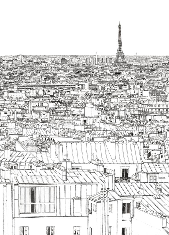 Papier peint Vue de Paris Grand Palais Tour Eiffel Medium