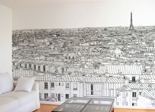 Papier peint Vue de Paris Invalides Tour Eiffel Panoramique