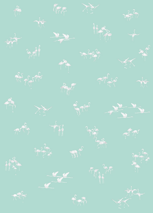 Papier peint Flamants blancs fond Vert clair Medium