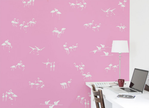 Papier peint Flamants blancs fond Rose Medium