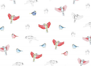 Papier peint Les Oiseaux de Pierrot en couleur Panoramique