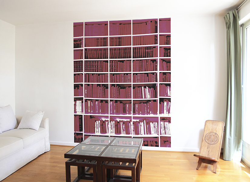 Papier peint Bibliotheque Fushia Salon.jpg