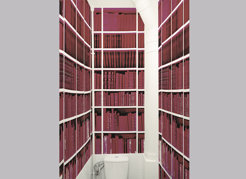 Papier peint Bibliotheque Fushia Toilette.jpg